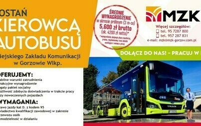 Zdjęcie do Zostań kierowcą autobusu Miejskiego Zakładu Komunikacji w Gorzowie Wlkp.